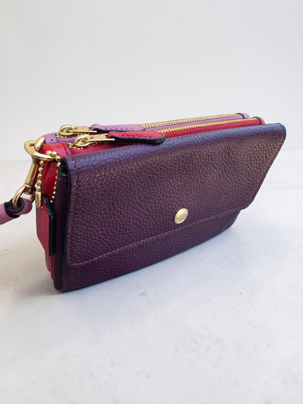 Coach Purple and Pink Leather Wristlet Clutch
